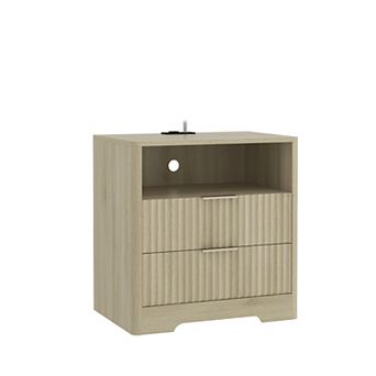Trikiousd Smart Nightstand with Charging Station and Night Light, 2 Drawers Bedside Table End Table