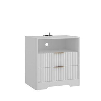 Trikiousd Smart Nightstand with Charging Station and Night Light, 2 Drawers Bedside Table End Table