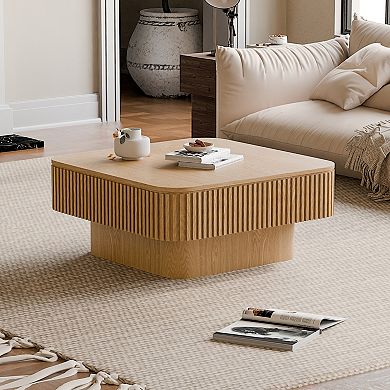 Trikiousd 31.5-Inch Square Coffee Table with Hidden Storage, Modern Wood Accent Table