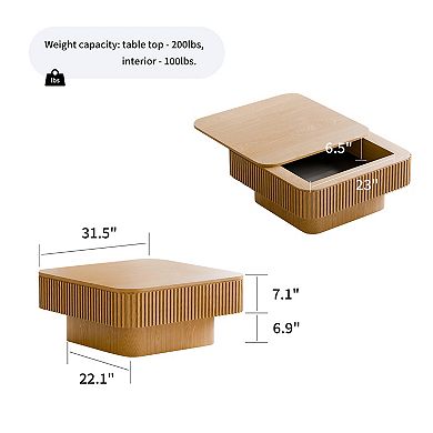 Trikiousd 31.5-Inch Square Coffee Table with Hidden Storage, Modern Wood Accent Table