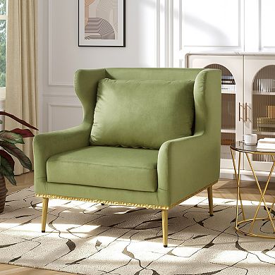 Trikiousd Modern Velvet Accent Chair Upholstered Armchair with Curved Armrests