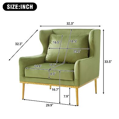 Trikiousd Modern Velvet Accent Chair Upholstered Armchair with Curved Armrests