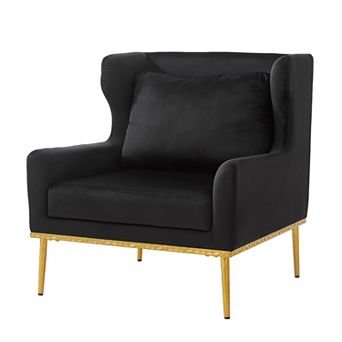 Trikiousd Modern Velvet Accent Chair Upholstered Armchair with Curved Armrests