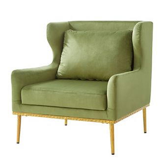 Trikiousd Modern Velvet Accent Chair Upholstered Armchair with Curved Armrests