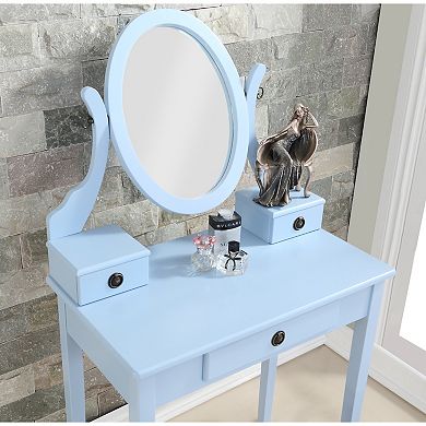 Trikiousd Wooden Makeup Vanity Table & Stool Set, Modern Dressing Table with Oval Mirror for Bedroom