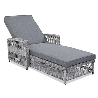Trikiousd Outdoor Reclining Chaise Lounge Chair, All-Weather Rattan Pool Lounger with Cushion