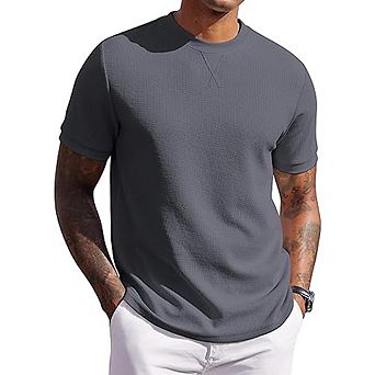 Men’s Waffle T-Shirt Short Sleeve Crew Neck Lightweight Casual Summer Tee