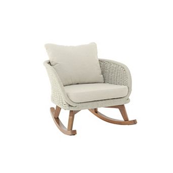 Trikiousd Wooden Frame Rocking Chair with Soft Cushion, Indoor Outdoor Wicker Lounge Chair Arm Chair