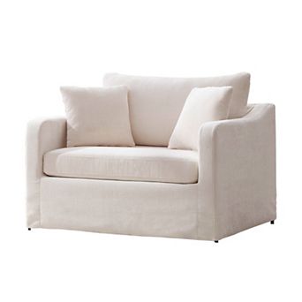 Trikiousd Upholstered Farmhouse Accent Chair with Metal Legs, Chenille Armchair with Pillows