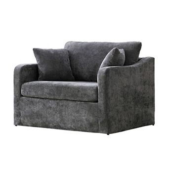 Trikiousd Upholstered Farmhouse Accent Chair with Metal Legs, Chenille Armchair with Pillows