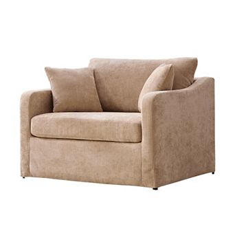 Trikiousd Upholstered Farmhouse Accent Chair with Metal Legs, Chenille Armchair with Pillows