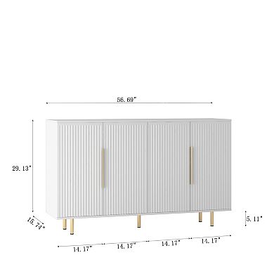 Trikiousd Large Storage Cabinet Buffet Sideboard Modern Fluted Accent Cabinet Entryway Console Table