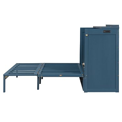 Trikiousd Murphy Bed Queen Size Bed Frame with Charging Station & Drawer, Foldable Platform Bed