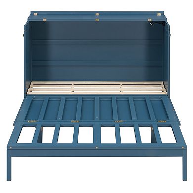 Trikiousd Murphy Bed Queen Size Bed Frame with Charging Station & Drawer, Foldable Platform Bed