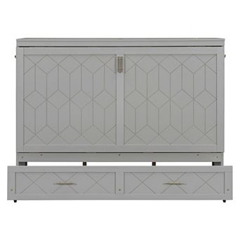 Trikiousd Murphy Bed Queen Size Bed Frame with Charging Station & Drawer, Foldable Platform Bed