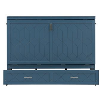 Trikiousd Murphy Bed Queen Size Bed Frame with Charging Station & Drawer, Foldable Platform Bed