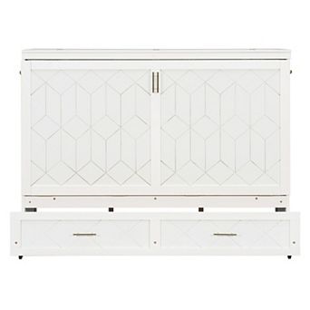Trikiousd Murphy Bed Queen Size Bed Frame with Charging Station & Drawer, Foldable Platform Bed