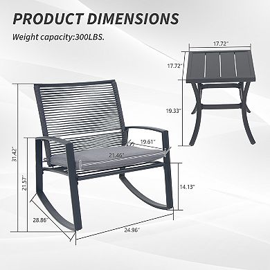 Trikiousd 2 Person Patio Rocking Chairs Set with Table, Outdoor Patio Conversation Sets