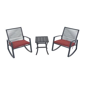 Trikiousd 2 Person Patio Rocking Chairs Set with Table, Outdoor Patio Conversation Sets