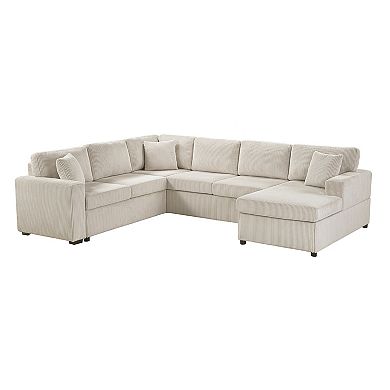 Trikiousd U-Shaped Oversized Sectional Sofa Corduroy Chaise Lounge Couch Set
