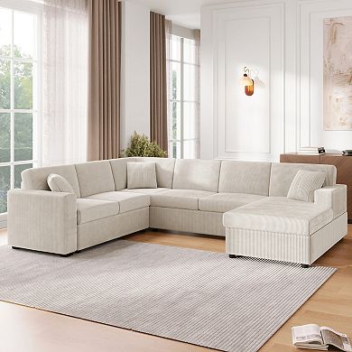 Trikiousd U-Shaped Oversized Sectional Sofa Corduroy Chaise Lounge Couch Set