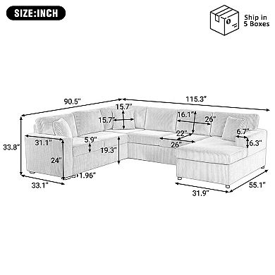 Trikiousd U-Shaped Oversized Sectional Sofa Corduroy Chaise Lounge Couch Set