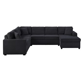 Trikiousd U-Shaped Oversized Sectional Sofa Corduroy Chaise Lounge Couch Set