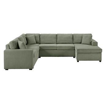 Trikiousd U-Shaped Oversized Sectional Sofa Corduroy Chaise Lounge Couch Set
