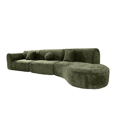 Trikiousd 140" Curved Sectional Sofa Fully Compressed Sponge 3-Piece Set