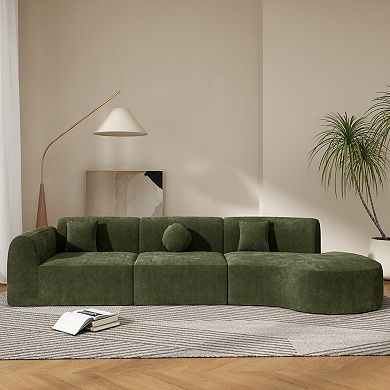 Trikiousd 140" Curved Sectional Sofa Fully Compressed Sponge 3-Piece Set