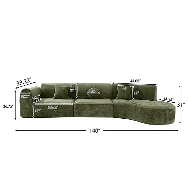 Trikiousd 140" Curved Sectional Sofa Fully Compressed Sponge 3-Piece Set