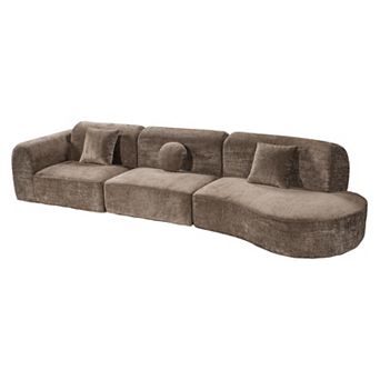 Trikiousd 140" Curved Sectional Sofa Fully Compressed Sponge 3 pc Set