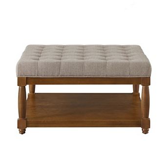 Trikiousd Square Tufted Ottoman Large Upholstered Ottoman Footrest Side Table with Solid Wood Shelf