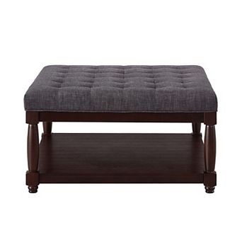 Trikiousd Square Tufted Ottoman Large Upholstered Ottoman Footrest Side Table with Solid Wood Shelf