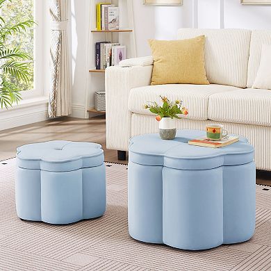 Trikiousd 2-Piece Storage Ottoman Set, 6-Petal Flower Shape Petal Ottoman Footres Vanity Stool