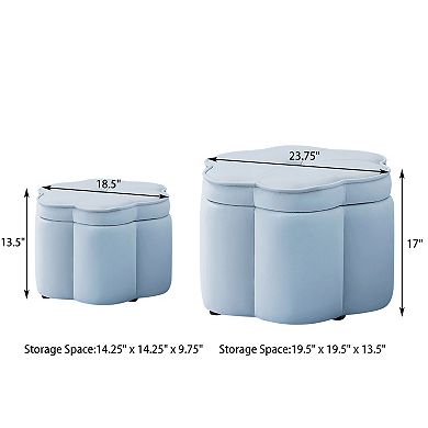 Trikiousd 2-Piece Storage Ottoman Set, 6-Petal Flower Shape Petal Ottoman Footres Vanity Stool