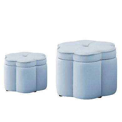Trikiousd 2-Piece Storage Ottoman Set, 6-Petal Flower Shape Petal Ottoman Footres Vanity Stool