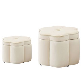 Trikiousd 2 pc Storage Ottoman Set, 6-Petal Flower Shape Petal Ottoman Footres Vanity Stool