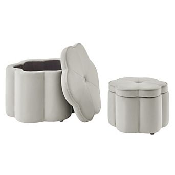 Trikiousd 2 pc Storage Ottoman Set, 6-Petal Flower Shape Petal Ottoman Footres Vanity Stool