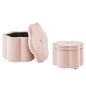 Trikiousd 2 pc Storage Ottoman Set, 6-Petal Flower Shape Petal Ottoman Footres Vanity Stool