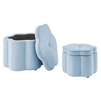 Trikiousd 2 pc Storage Ottoman Set, 6-Petal Flower Shape Petal Ottoman Footres Vanity Stool