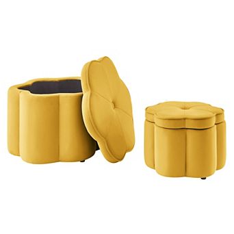 Trikiousd 2 pc Storage Ottoman Set, 6-Petal Flower Shape Petal Ottoman Footres Vanity Stool