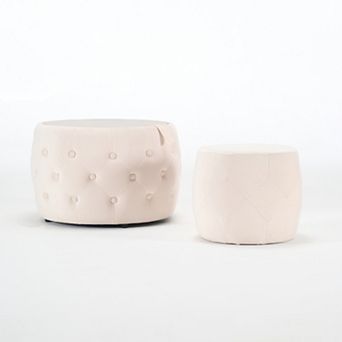 Trikiousd Velvet Ottoman and Coffee Table Set, Round Storage Foot Stool with Wood Tray