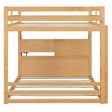 Trikiousd Wood Bunk Bed LED Full Bed Frame with Storage Shelves, 2 Drawers & USB Ports
