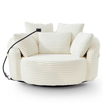 Trikiousd 360° Swivel Barrel Chair Corduroy Accent Chair with Pillows and Phone Holder
