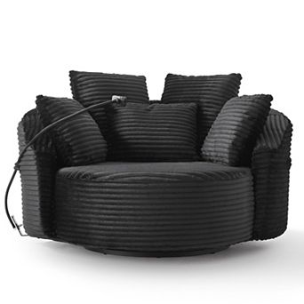 Trikiousd 360° Swivel Barrel Chair Corduroy Accent Chair with Pillows and Phone Holder