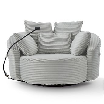 Trikiousd 360° Swivel Barrel Chair Corduroy Accent Chair with Pillows and Phone Holder