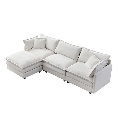 Trikiousd 105" Modular Sectional Sofa with Ottoman, Chenille L-Shape Couch 3-Seater