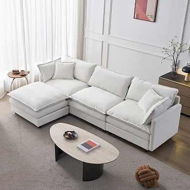 Trikiousd 105" Modular Sectional Sofa with Ottoman, Chenille L-Shape Couch 3-Seater