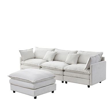 Trikiousd 105" Modular Sectional Sofa with Ottoman, Chenille L-Shape Couch 3-Seater